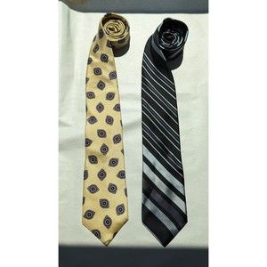 Lot Of 2 Silk Ties Yellow Christian Dior & Blue Striped Nicole Miller